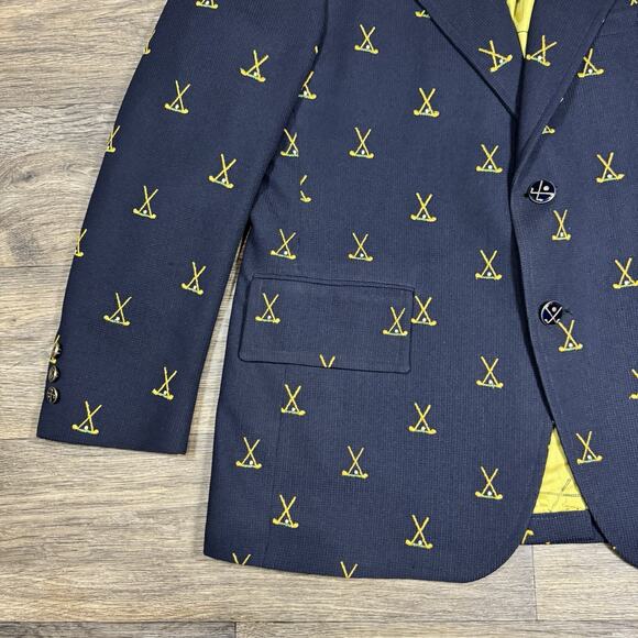 JC Penney Navy Blazer with Embroidered Crossed Golf Clubs Sport Coat RARE 40R - Picture 3 of 15